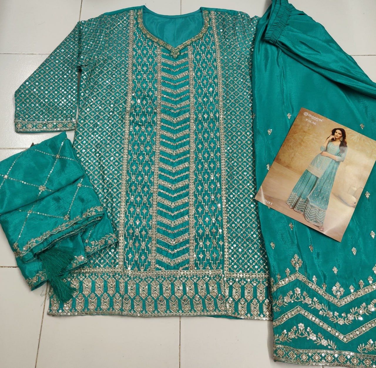 Anaita Sky Blue Chinon Sequence Embroidered Readymade Salwar Suit | Grocsy