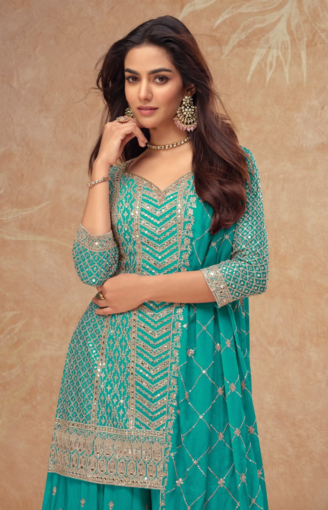 Anaita Sky Blue Chinon Sequence Embroidered Readymade Salwar Suit | Grocsy