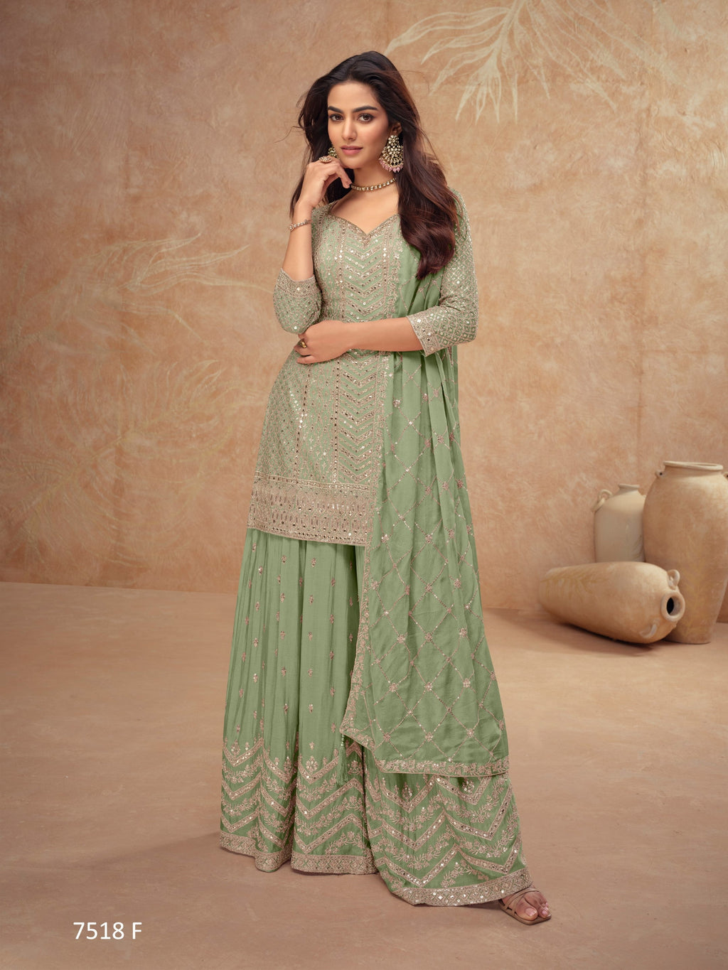 Anaita Light Green Chinon Sequence Embroidered Readymade Salwar Suit | Grocsy
