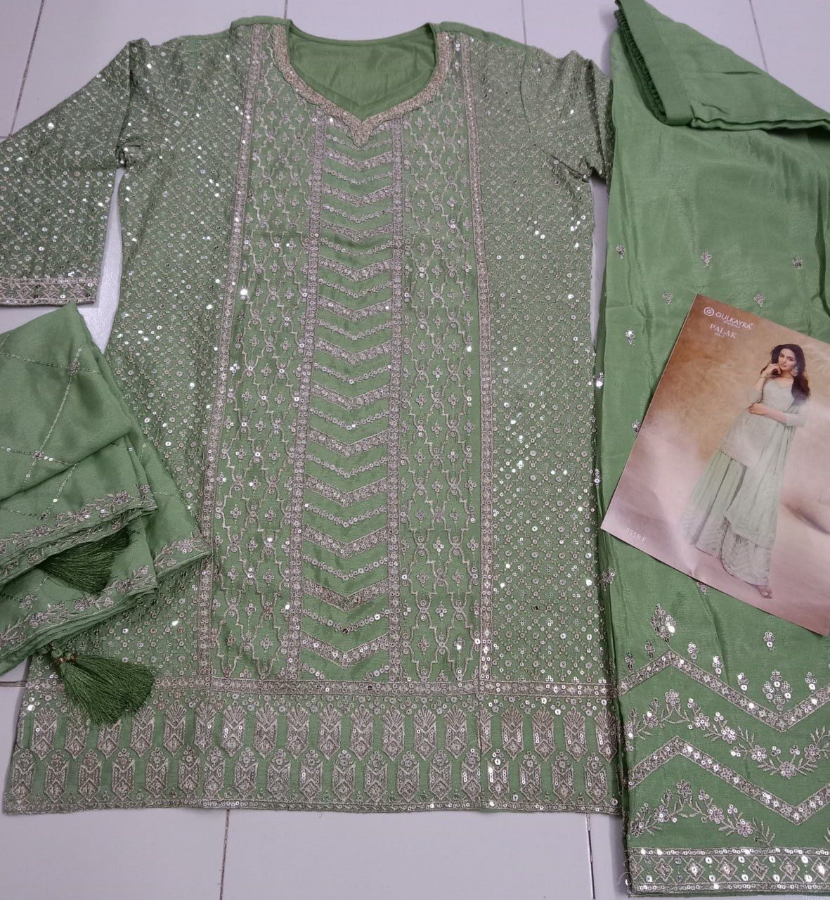 Anaita Light Green Chinon Sequence Embroidered Readymade Salwar Suit | Grocsy