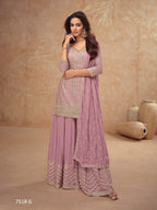 Anaita Light Pink Chiffon Sequin Embroidered Readymade Salwar Suit | Grocsy