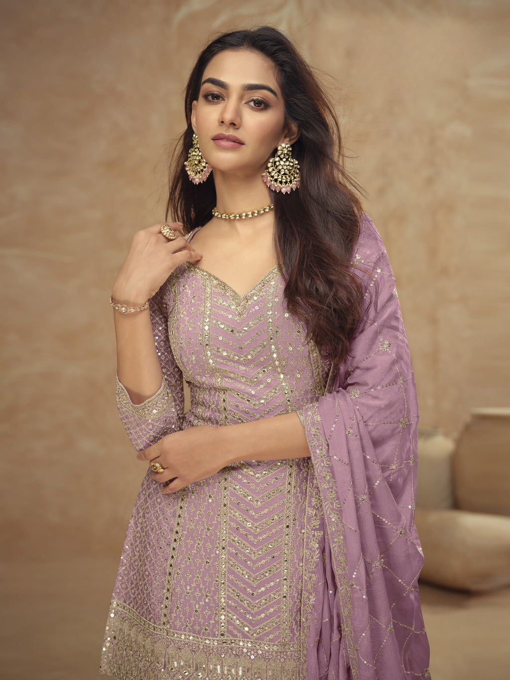 Anaita Light Pink Chiffon Sequin Embroidered Readymade Salwar Suit | Grocsy