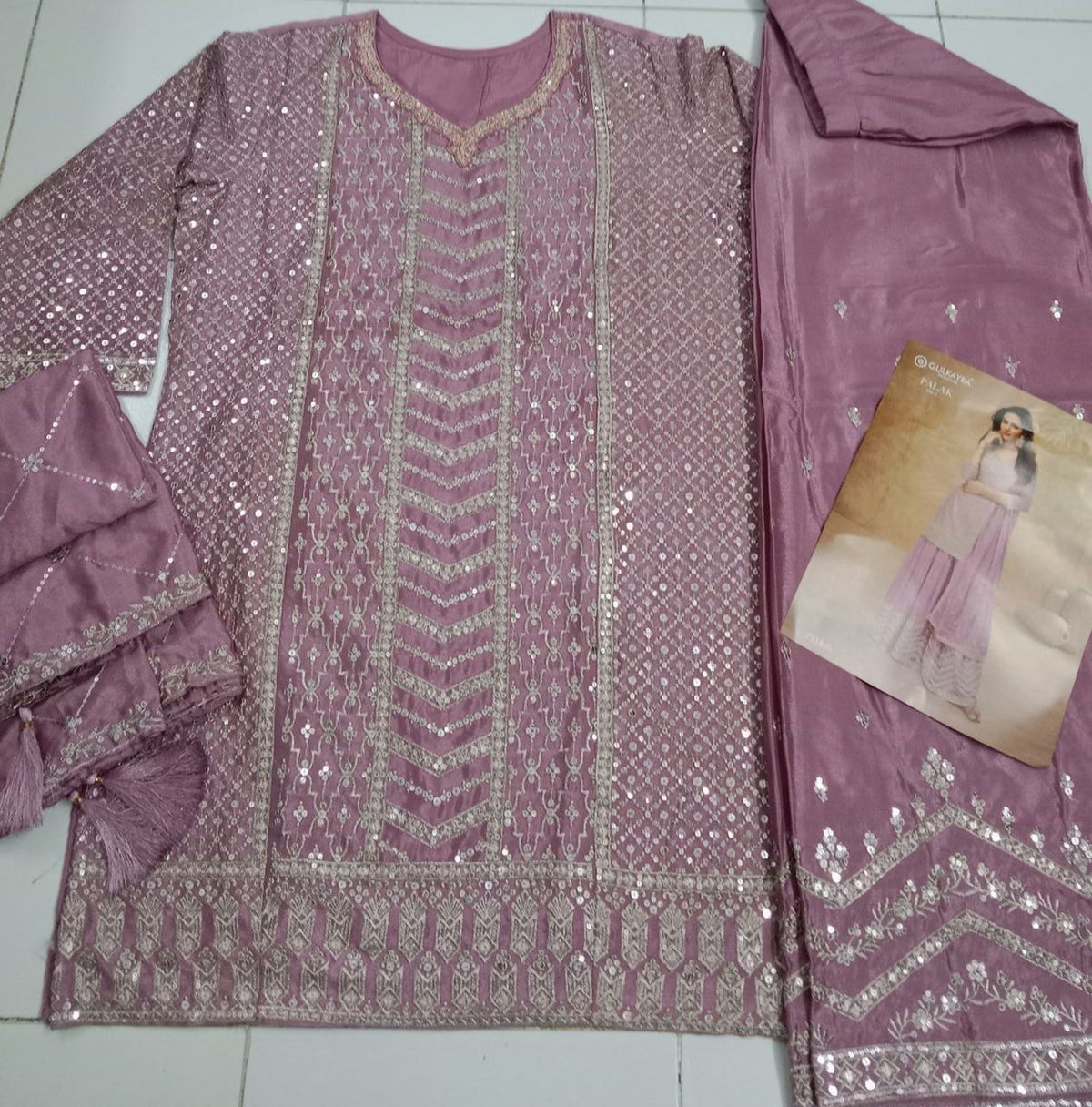 Anaita Light Pink Chiffon Sequin Embroidered Readymade Salwar Suit | Grocsy
