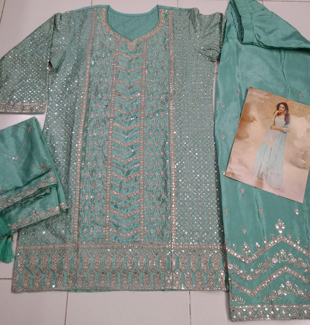 Anaita Sky Blue Chinon Sequence Embroidered Readymade Salwar Suit | Grocsy