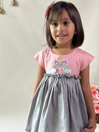 ArthLife Peach And Grey Unicorn Embroidered Dress | Grocsy