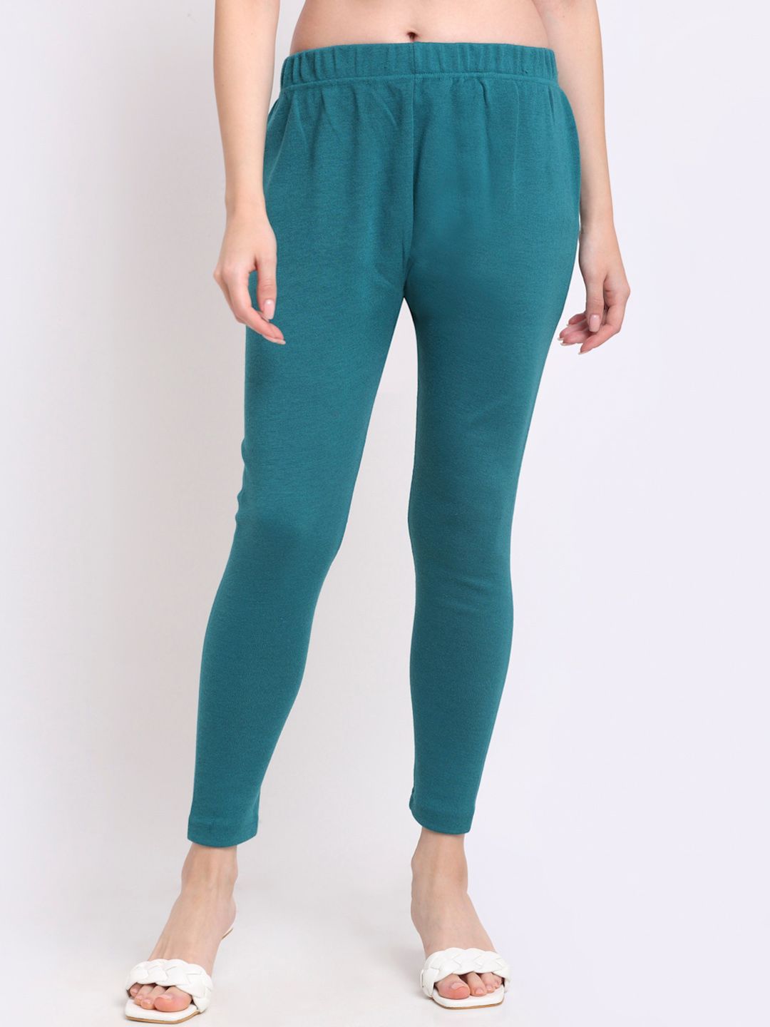 TAG 7 Women Pack Of 2 Solid Turquoise Blue & White Ankle Length Leggings | Grocsy