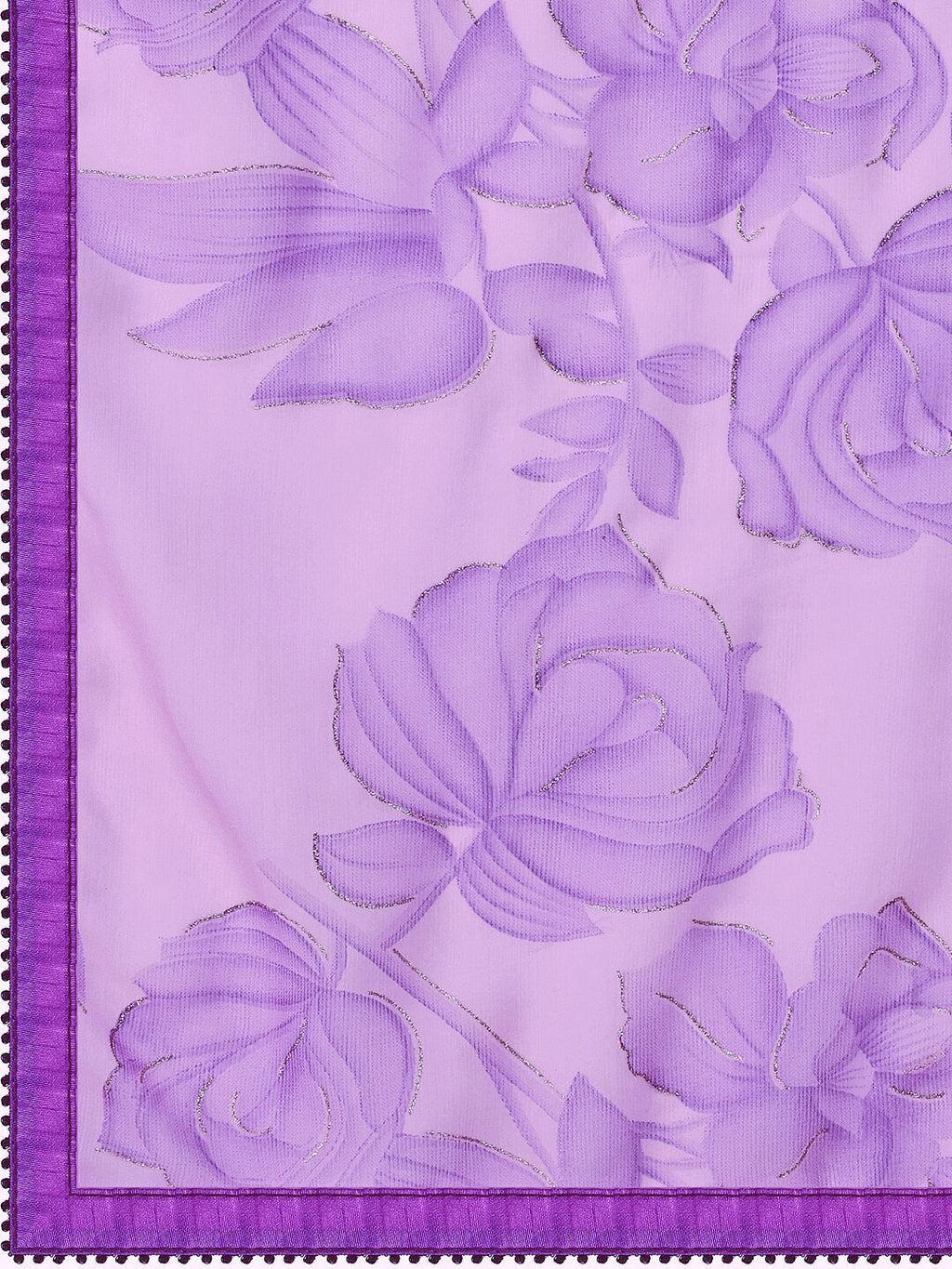 Sangria Purple Floral Printed Pure Chiffon Saree | Grocsy