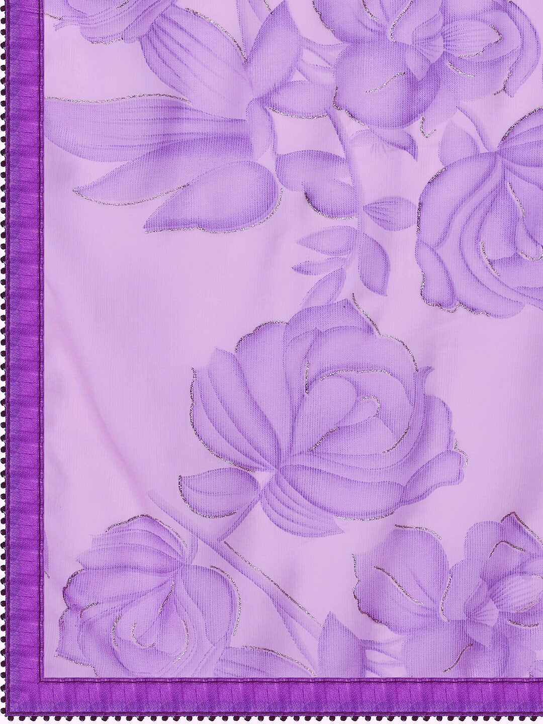 Sangria Purple Floral Printed Pure Chiffon Saree | Grocsy