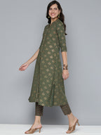 HERE&NOW Ethnic Motifs Printed Gotta Patti Pure Cotton Kurta With Trousers & With Dupatta | Grocsy