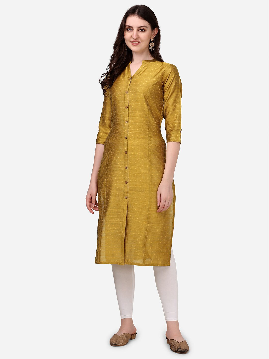 HERE&NOW Geometric Printed Mandarin Collar Dobby Art Silk Kurta | Grocsy