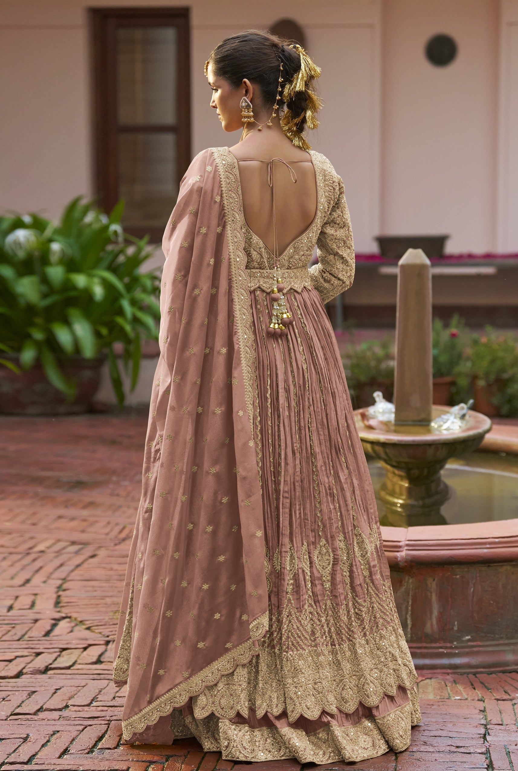 Anaita Chiku Chinon Silk Stitched Anarkali Suit With Embroidered & Sequined Work | Grocsy