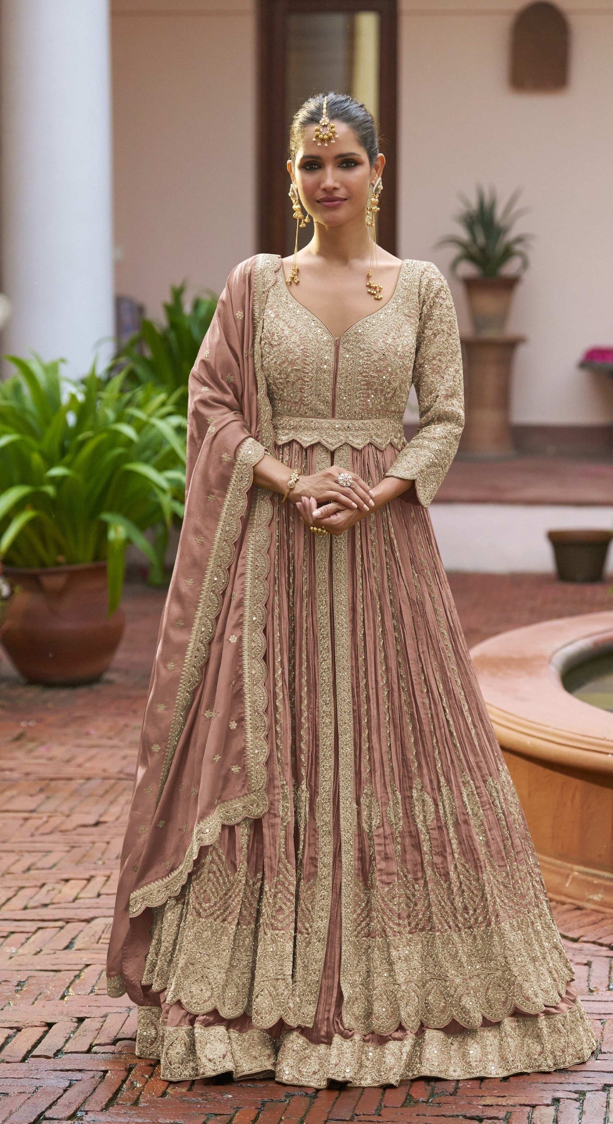 Anaita Chiku Chinon Silk Stitched Anarkali Suit With Embroidered & Sequined Work | Grocsy