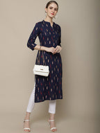Sangria Women Navy Blue & Red Pure Cotton Geometric Printed Kurta | Grocsy
