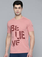 Alcis Men Dusty Pink & Maroon Typography Printed T-shirt | Grocsy