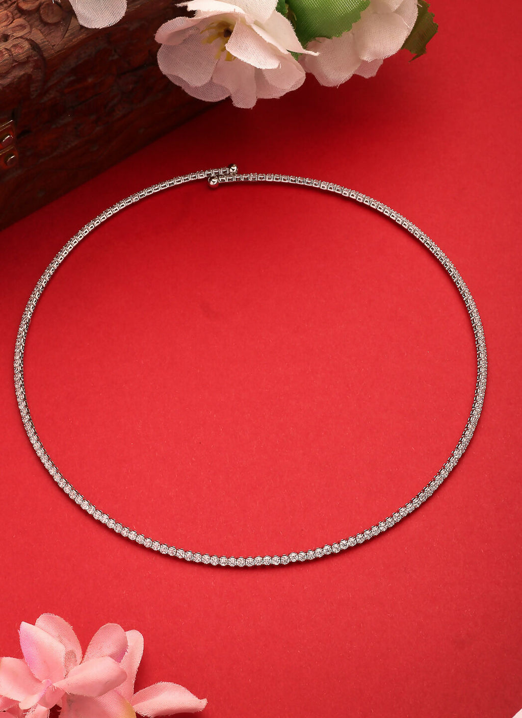 NVR Women's Silver-Toned CZ-Studded Choker Necklace | Grocsy