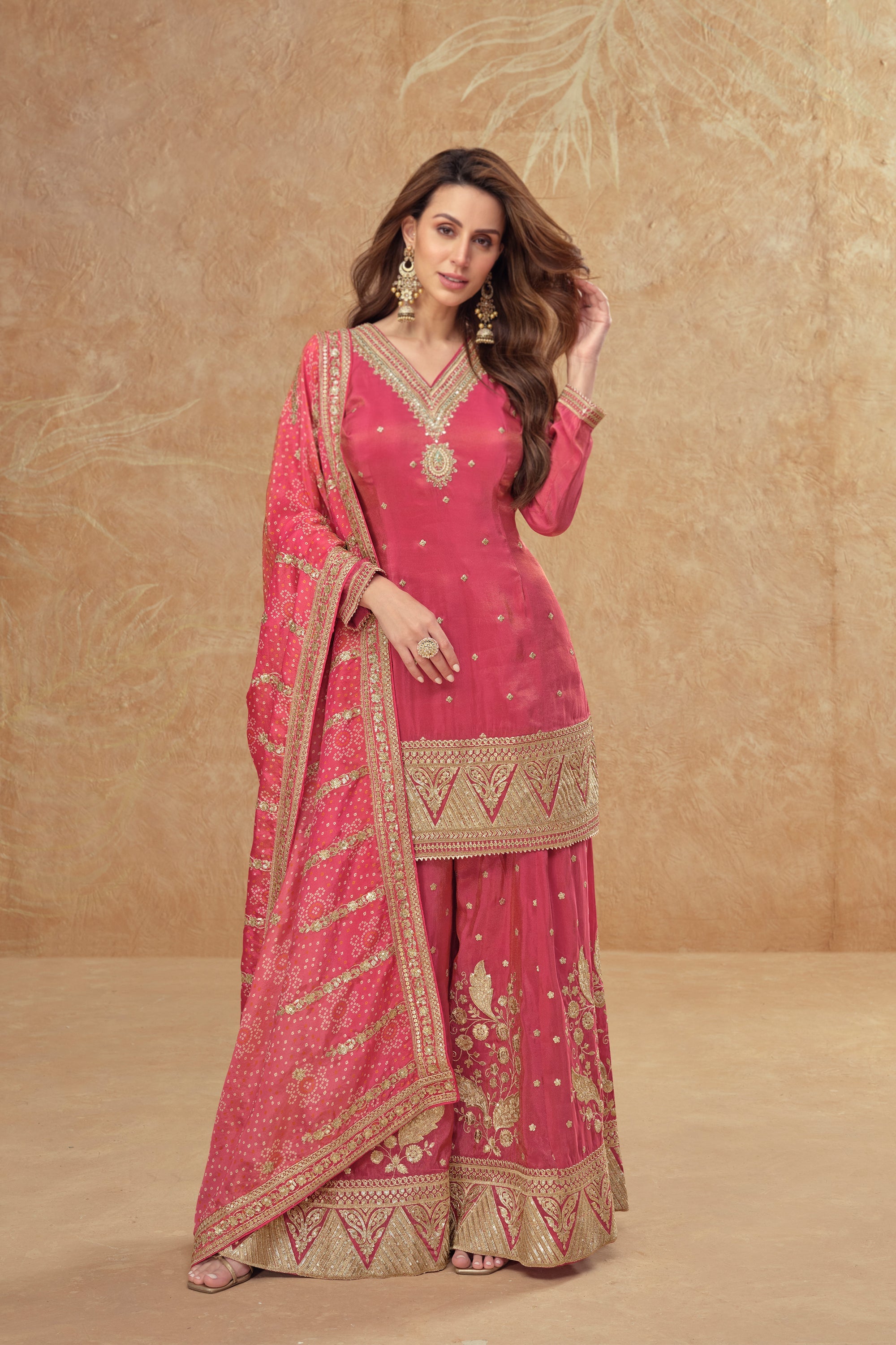 Evanik Party Wear Cosmos Silk With Sequins Embroidered Work Palazzo Set | Grocsy