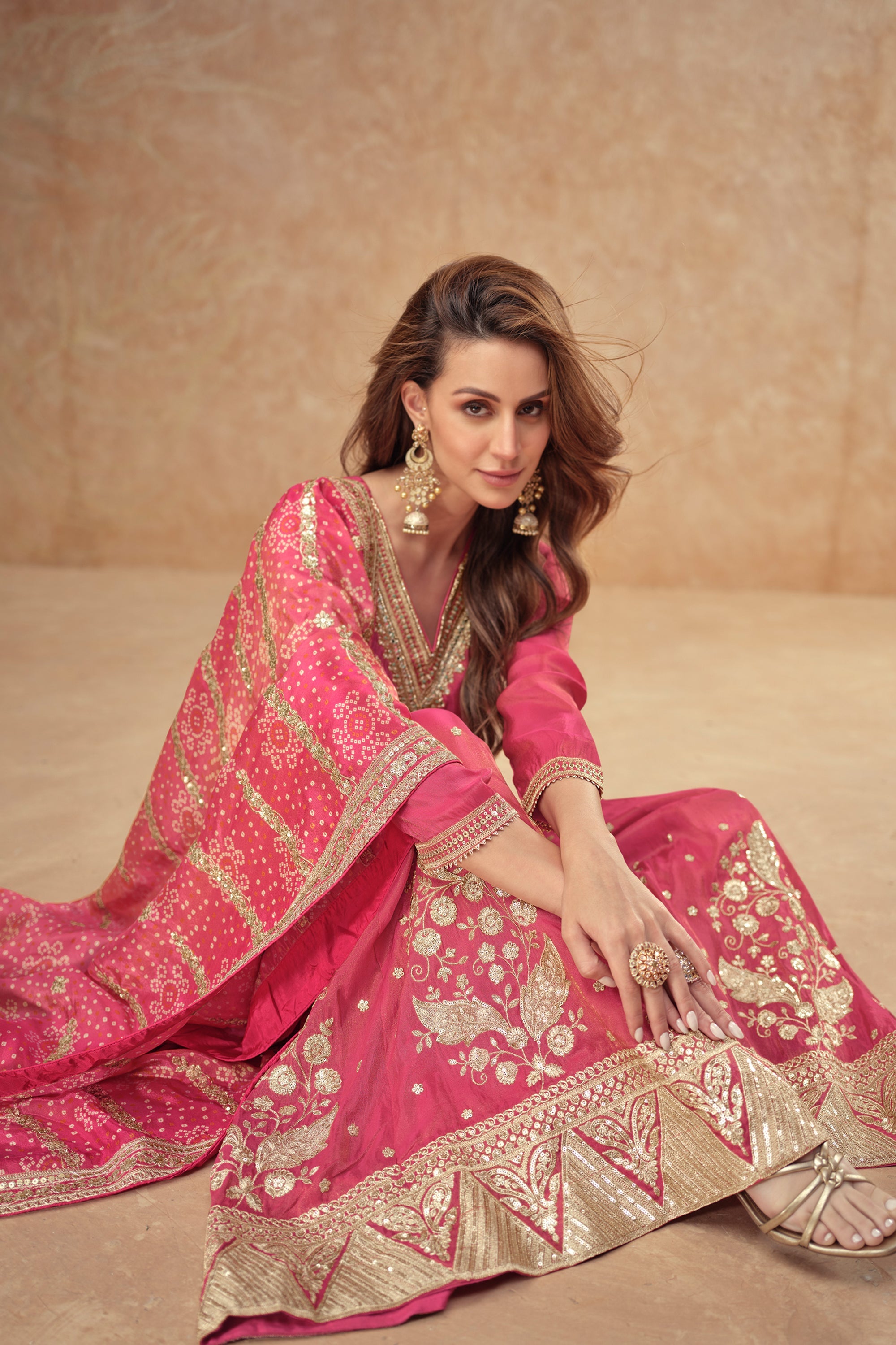 Evanik Party Wear Cosmos Silk With Sequins Embroidered Work Palazzo Set | Grocsy