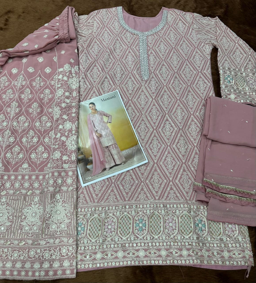 Anaita Pink Georgette Stitched Suit With Embroidery & Sequence Work | Grocsy