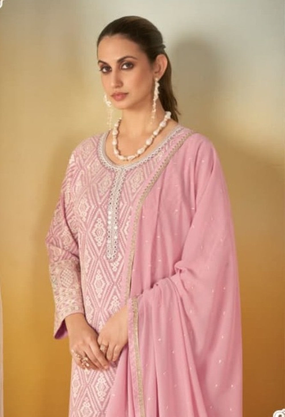 Anaita Pink Georgette Stitched Suit With Embroidery & Sequence Work | Grocsy