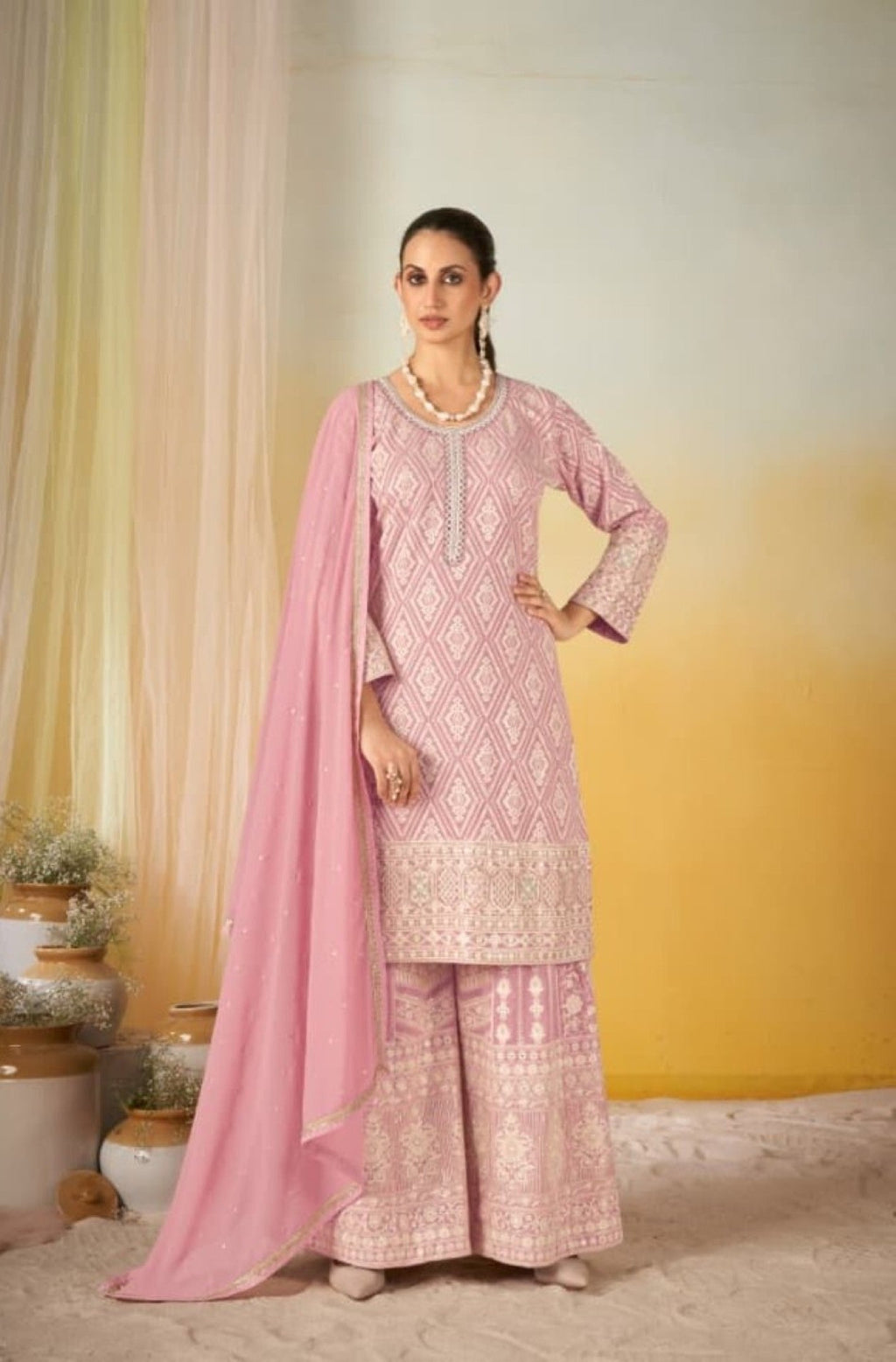 Anaita Pink Georgette Stitched Suit With Embroidery & Sequence Work | Grocsy