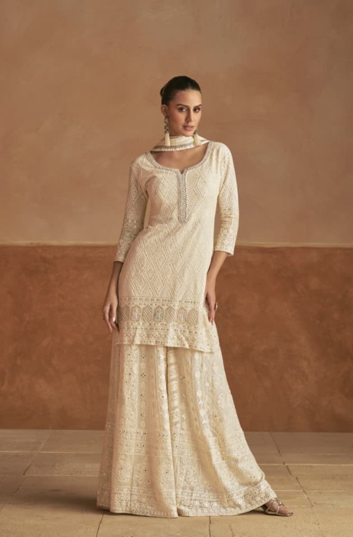 Anaita Cream Georgette Stitched Suit With Embroidery & Sequence Work | Grocsy
