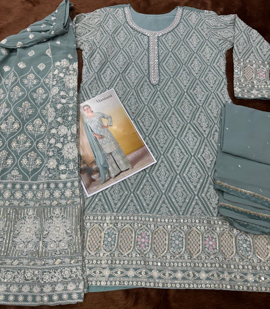 Anaita Sky Blue Georgette Stitched Suit With Embroidery & Sequence Work | Grocsy