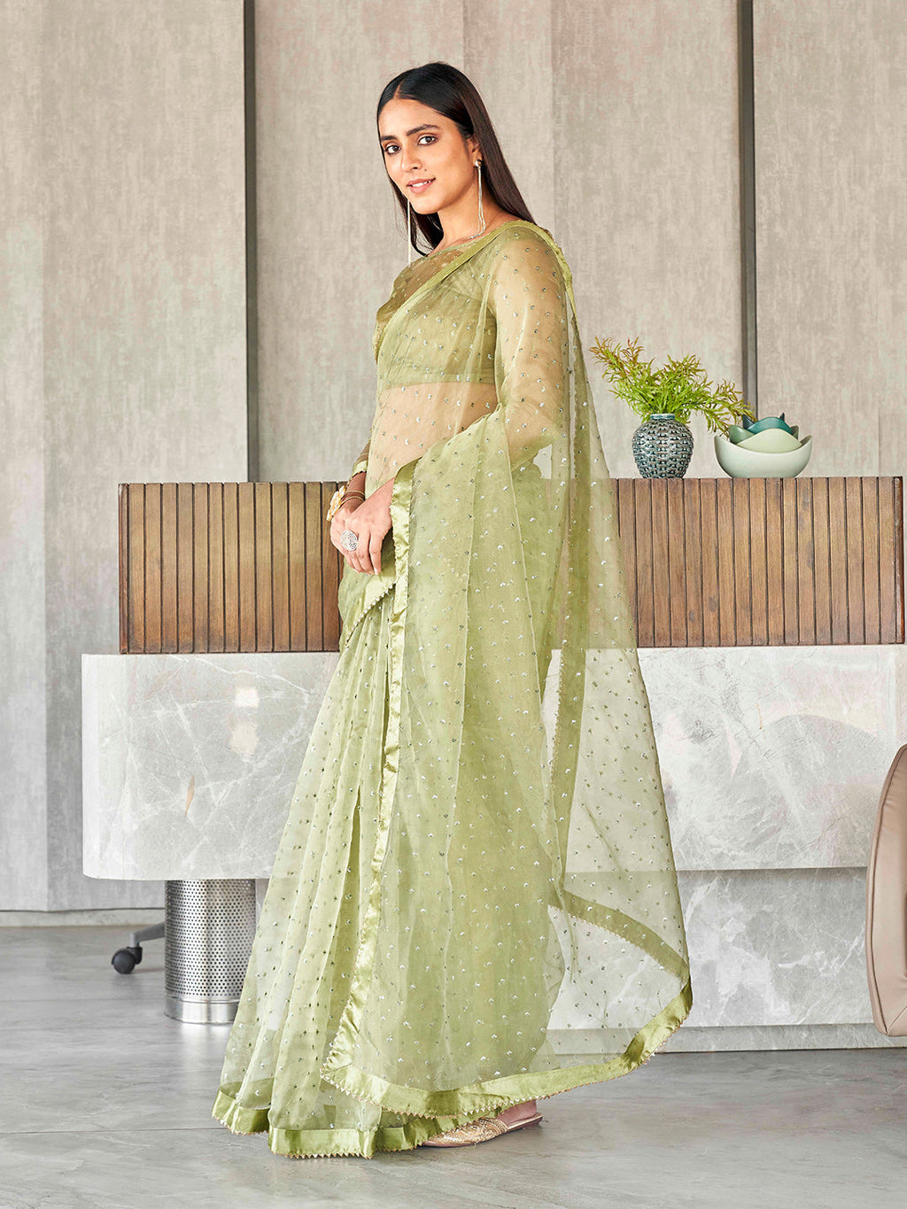 Tikhi Imli Sequinned Organza Saree | Grocsy