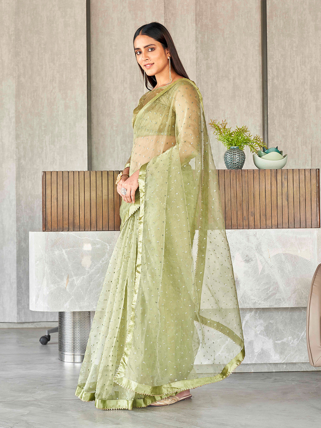 Tikhi Imli Sequinned Organza Saree | Grocsy