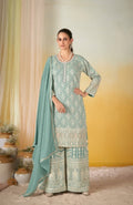 Anaita Sky Blue Georgette Stitched Suit With Embroidery & Sequence Work | Grocsy