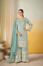 Anaita Sky Blue Georgette Stitched Suit With Embroidery & Sequence Work | Grocsy