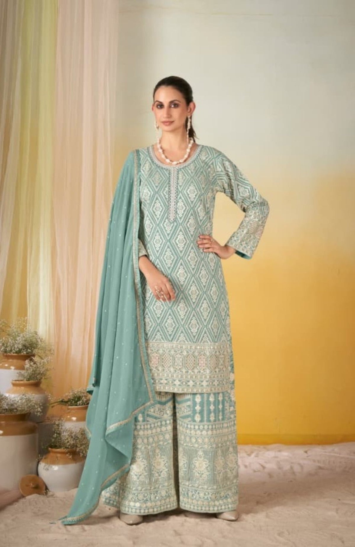 Anaita Sky Blue Georgette Stitched Suit With Embroidery & Sequence Work | Grocsy