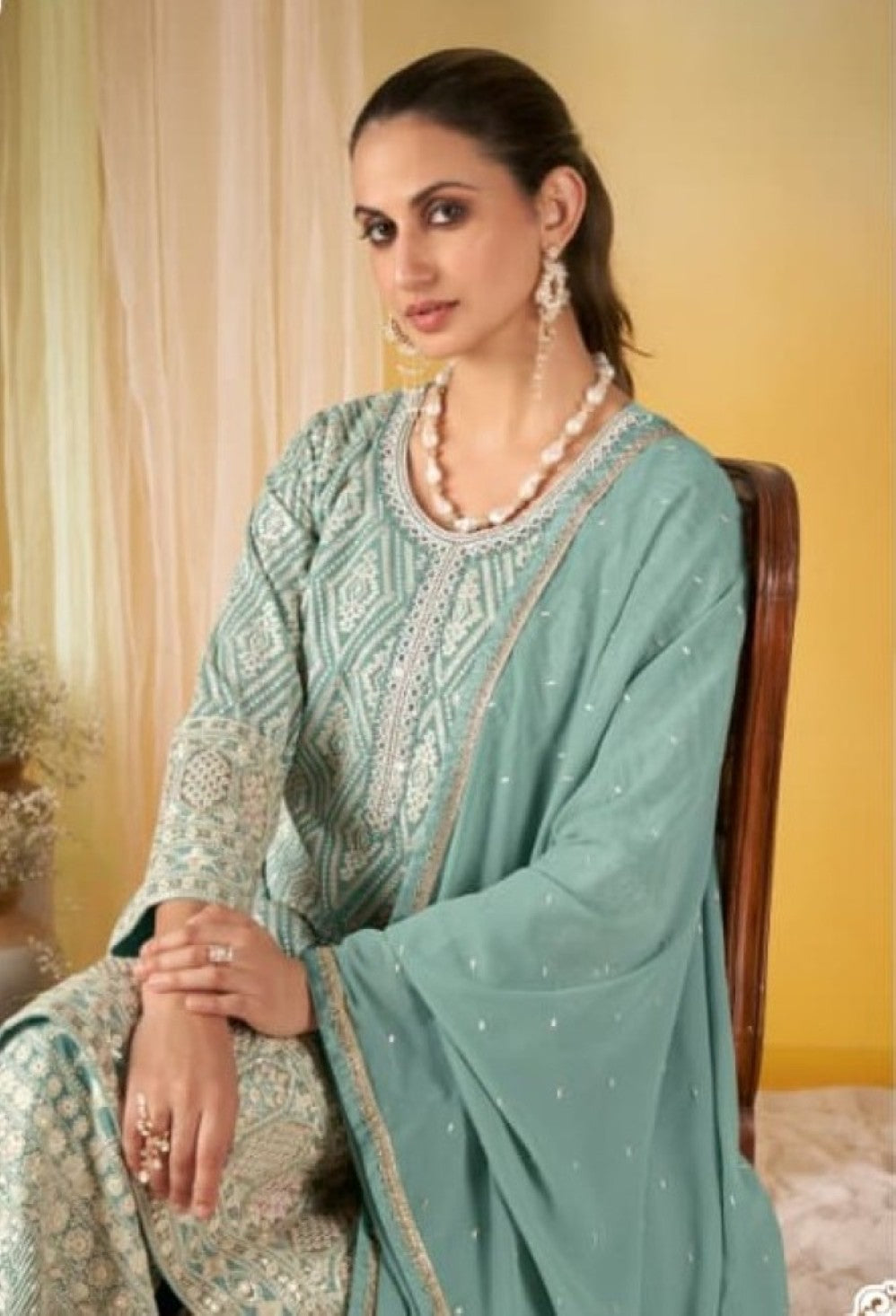 Anaita Sky Blue Georgette Stitched Suit With Embroidery & Sequence Work | Grocsy