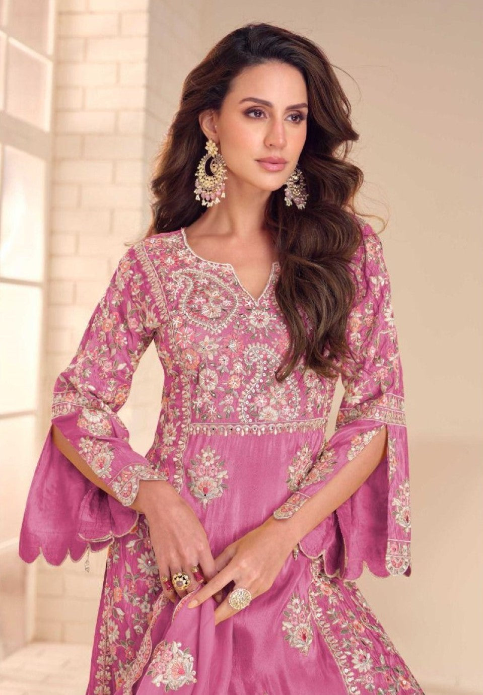 Anaita Pink Shimmer Stitched Suit With Hand & Embroidery Work | Grocsy