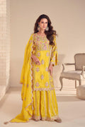 Anaita Yellow Shimmer Stitched Suit With Hand & Embroidery Work | Grocsy
