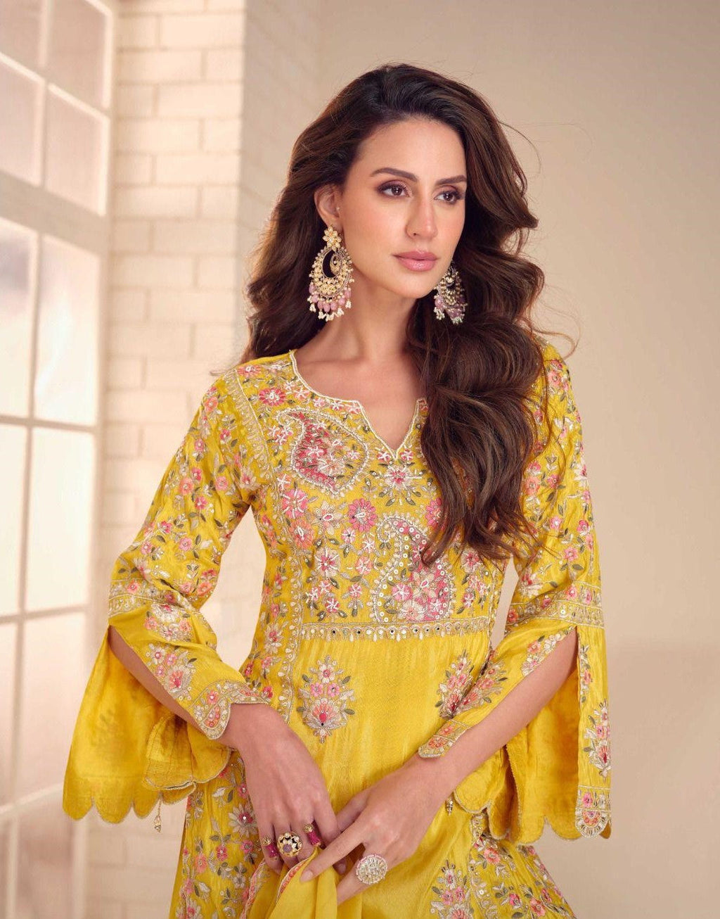 Anaita Yellow Shimmer Stitched Suit With Hand & Embroidery Work | Grocsy