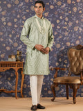 House of Pataudi Ethnic Motifs Embroidered Mandarin Collar Straight Kurta With Trouser | Grocsy