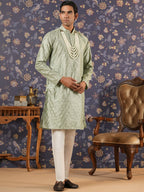 House of Pataudi Ethnic Motifs Embroidered Mandarin Collar Straight Kurta With Trouser | Grocsy