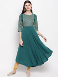 Janasya Women Teal Ethnic Motifs Yoke Design Crepe Anarkali Kurta | Grocsy