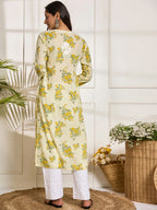 HOUSE OF KARI Floral Embroidered Chikankari Pure Cotton Kurta | Grocsy