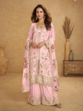 Anaita Pink Chinon Stitched Suit With Embroidered Sequins & Mirror Work | Grocsy