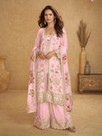 Anaita Pink Chinon Stitched Suit With Embroidered Sequins & Mirror Work | Grocsy