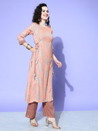 All About You Women Pink Floral Printed Regular Gotta Patti Liva Kurta with Palazzos | Grocsy