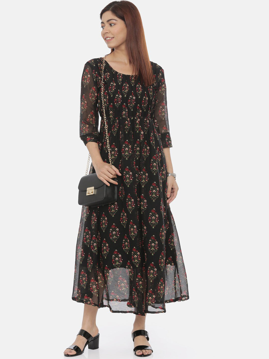 Souchii Women Black Printed Fit And Flare Beautiful Dress | Grocsy