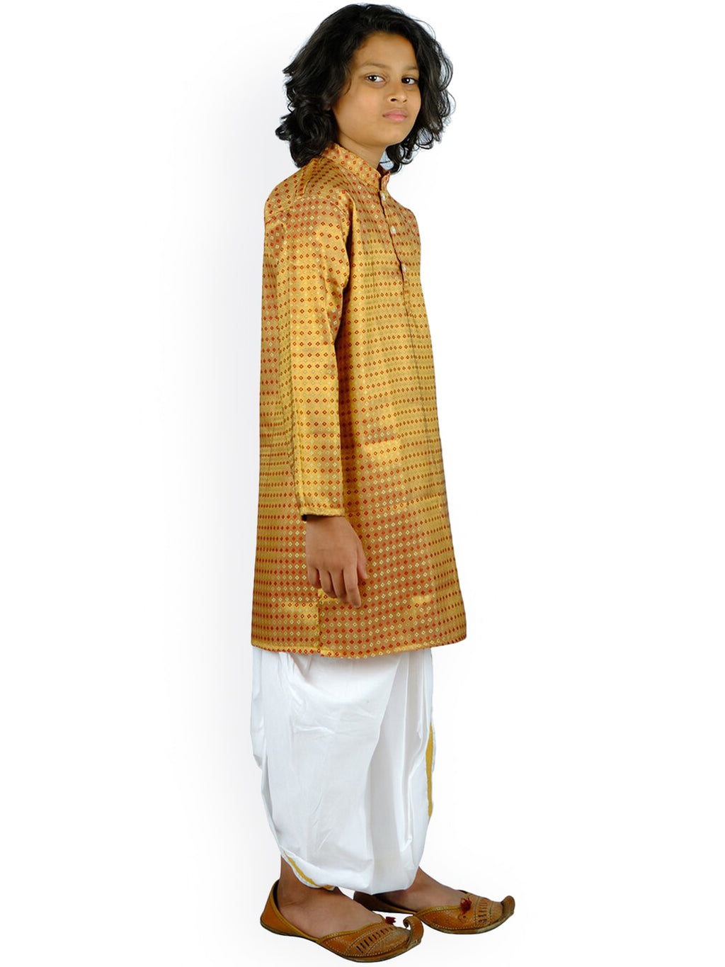 Sethukrishna Boys Yellow & Red Printed Kurta with Dhoti Pants | Grocsy