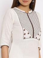 HERE&NOW White & Maroon Geometric Yoke Design Thread Work Straight Kurta | Grocsy