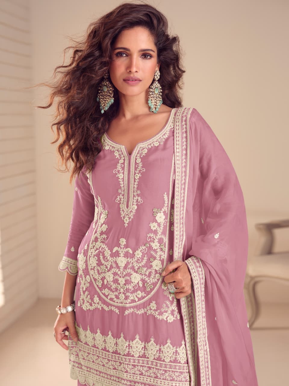 Anaita Purple Chinon Stitched Suit with Embroidery & Sequence Work | Grocsy