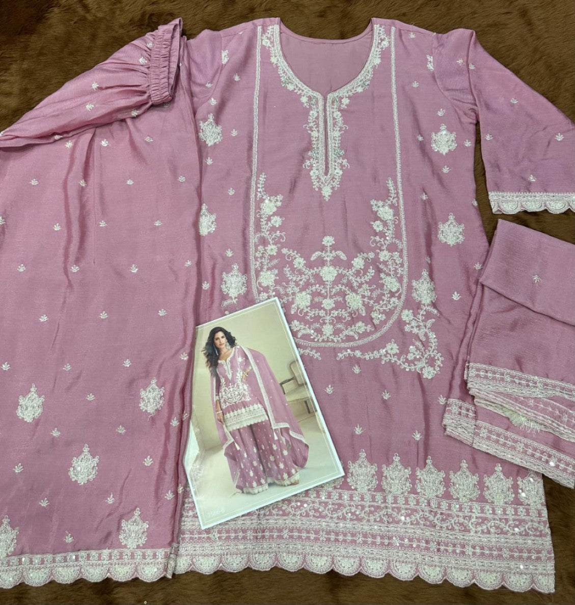 Anaita Purple Chinon Stitched Suit with Embroidery & Sequence Work | Grocsy