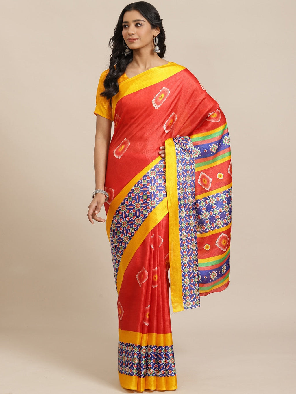 Saree Mall Red & Off-White Dyed Effect Saree | Grocsy