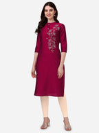 HERE&NOW Women Floral Embroidered Thread Work Floral Kurta | Grocsy