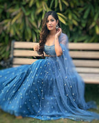 Jyoti Fashion Blue 3MM Sequence with Thread Embroidered Faux Georgette Lehenga Choli with Dupatta | Grocsy